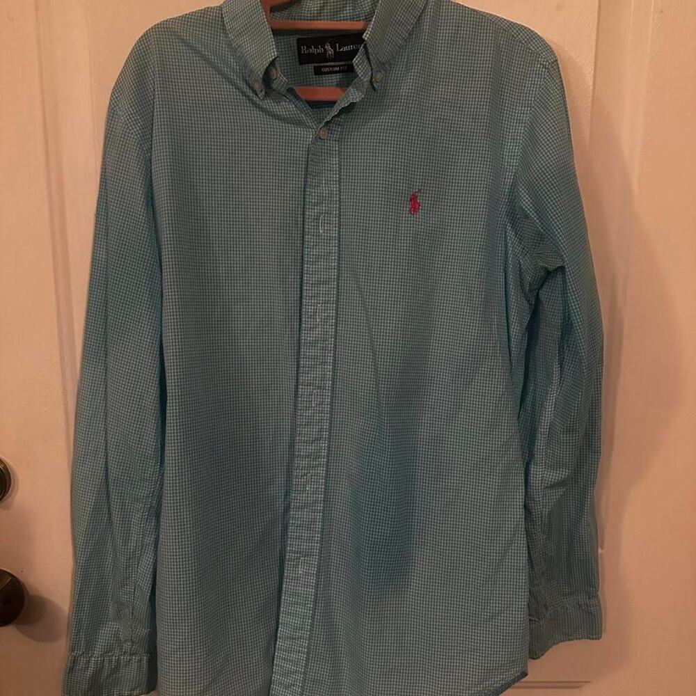 Ralph Lauren blue and white gingham button-up shirt in a S